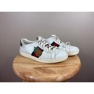 Authentic Gucci Ace White Leather Embroidered Sneaker - (Euro - 36.5)(US - 6.5)